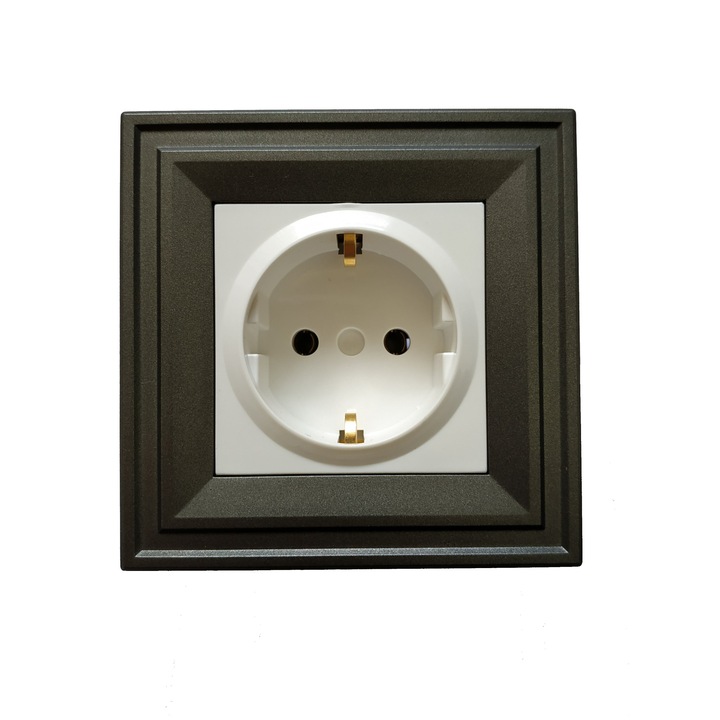 Контакт единичен LB Light Classic, бял с графитено черна рамка