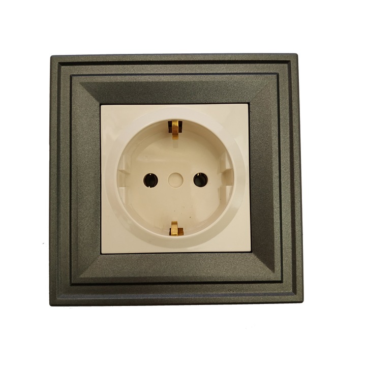 Контакт единичен LB Light Classic, крем с графитено черна рамка