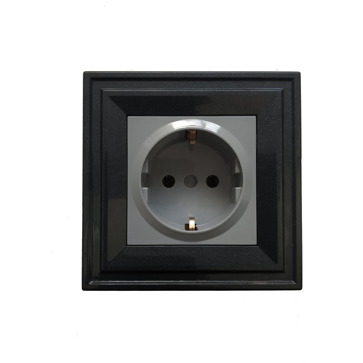 Контакт единичен LB Light Classic, сив с перлено черна рамка