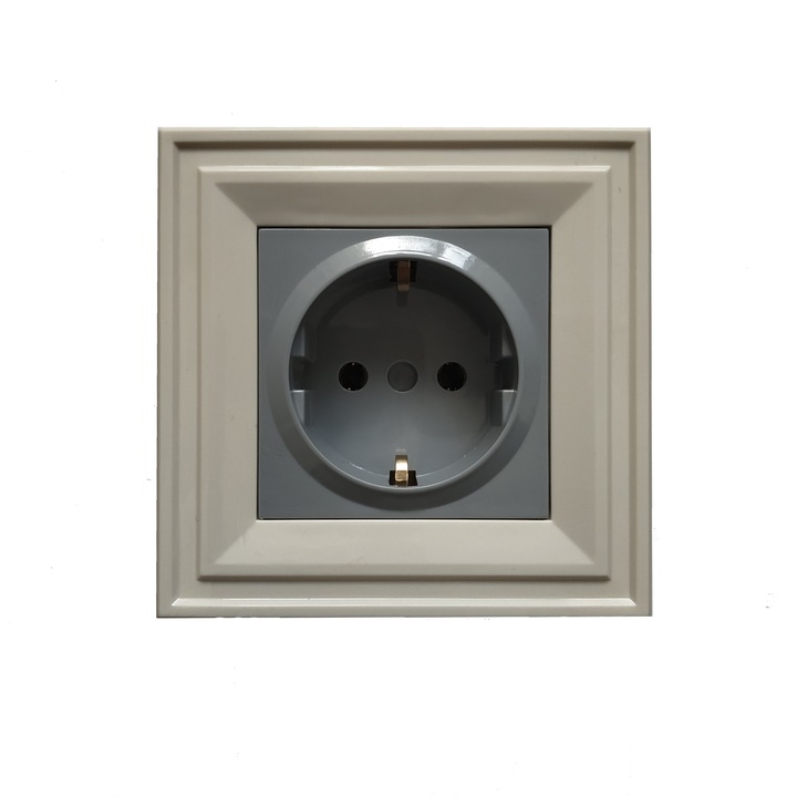 Контакт единичен LB Light Classic, сив с крем рамка