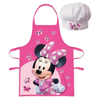 Set sort si boneta de bucatar Minnie Mouse fluturi Alb/Roz Set sort si boneta de bucatar Minnie Mouse fluturi Alb/Roz