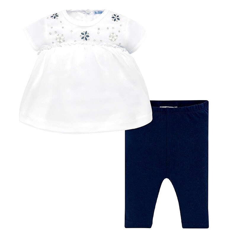 Set, Mayoral, bluza si pantalon, fetita, alb/bleumarin, 18 luni