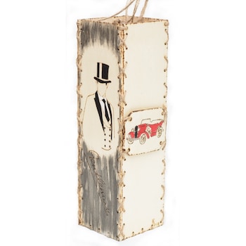 Cutie cadou pentru sticla de vin, gentleman, pictat manual Cutie cadou pentru sticla de vin, gentleman, pictat manual