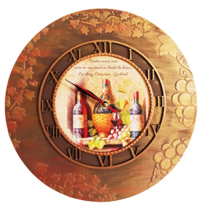 Ceas personalizabil din lemn, cu mesaj pentru nasi, diametrul 30 cm, Mixartstudiobym