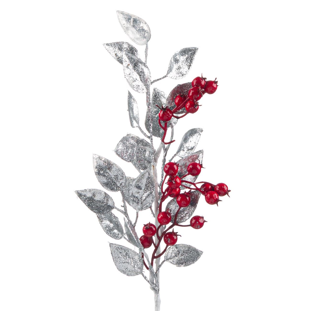 Ramura cu frunze argintii decorative de Craciun, Maison du Paradis, 45 cm