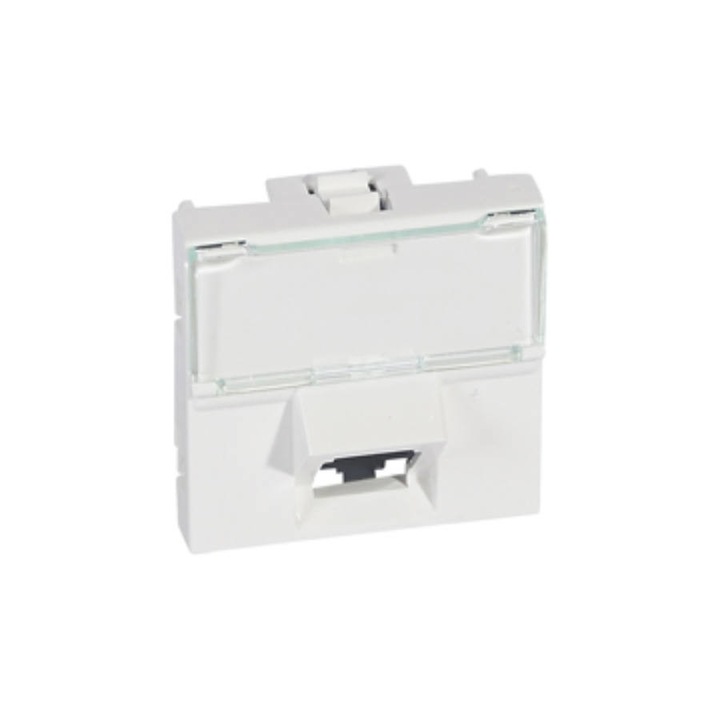Legrand Program Mosaic RJ 45 informatikai csatlakozóaljzat, 1 x RJ 45 árnyékolatlan (UTP) Cat.6, 2 modul széles, 45°-ban döntött aljzattal, energiaoszlophoz, fehér, 76503
