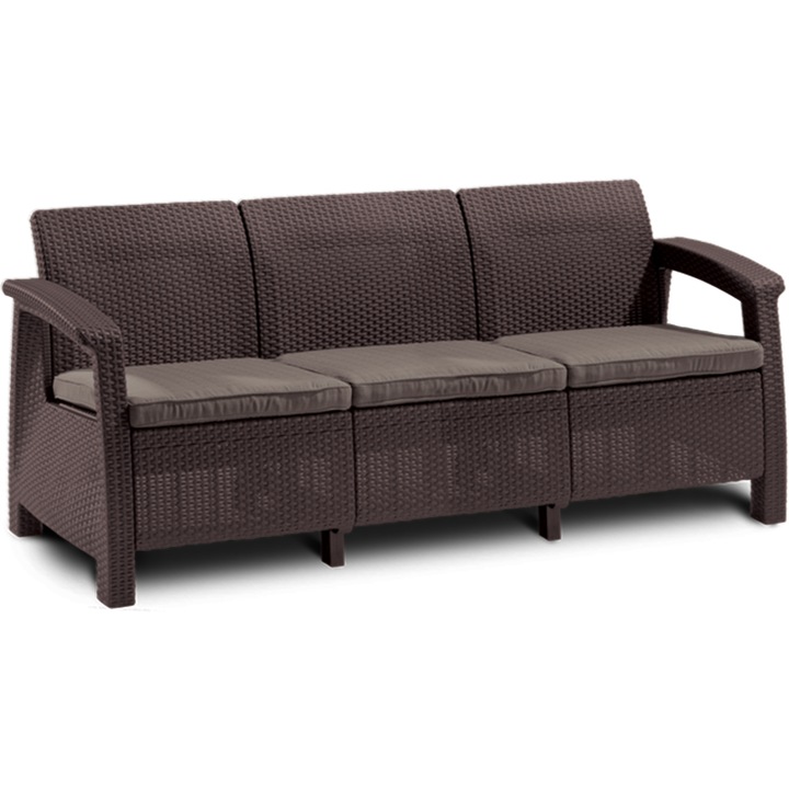 Градински диван Allibert Corfu 3 места, кафяво - сиво-бежов