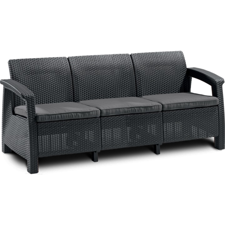 Allibert Corfu 3 személyes kerti kanapé,grafit- hűvös szürke