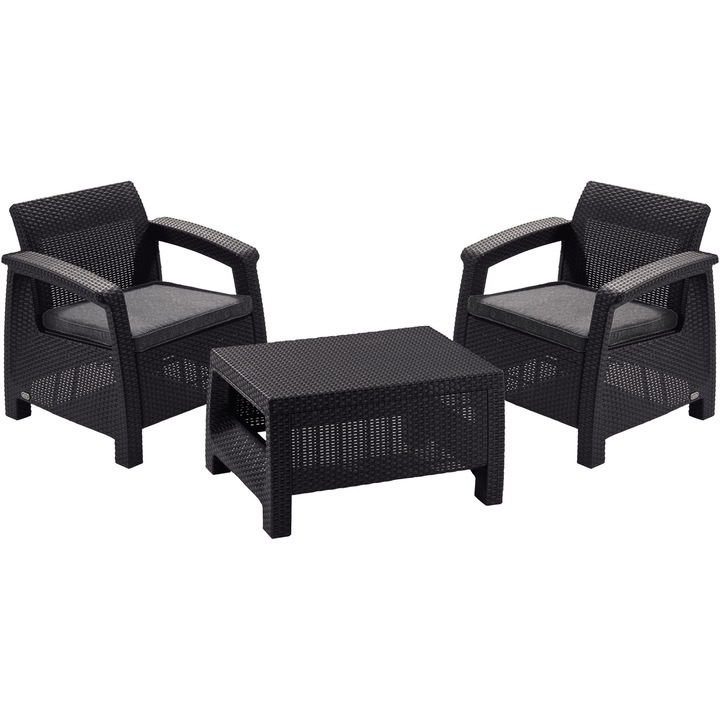 Set mobilier gradina Keter Corfu Weekend 223250, 77x57x42 cm, 2 locuri, Polipropilena, Gri