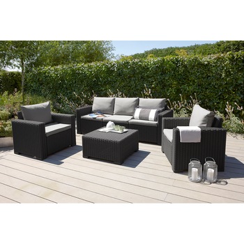 Set mobilier de gradina, Keter California, 4 piese, aspect ratan, maro, perne incluse