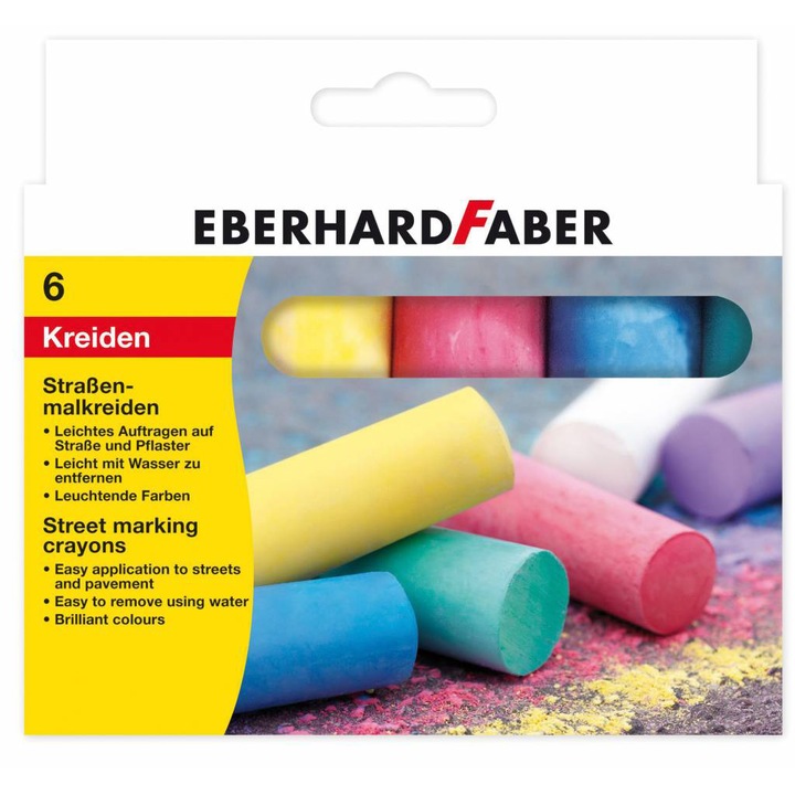 Creta colorata Eberhard Faber pentru desen pe asfalt, 6 culori