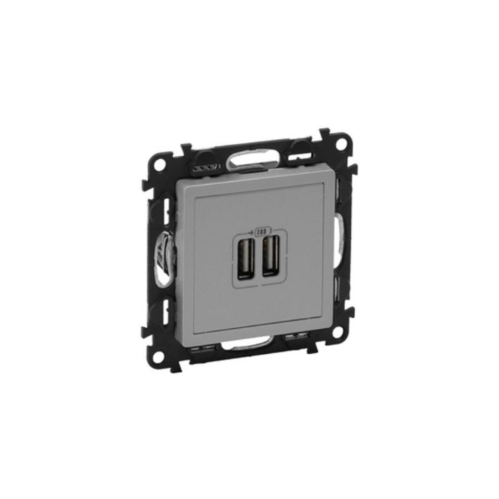 Legrand Valena 2xUSB töltő aljzat, 1500 mA, alumínium, 770270