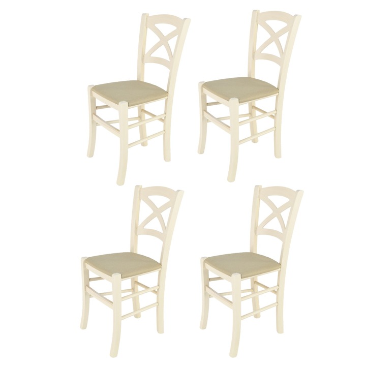 Set 4 scaune tapitate din lemn de fag CROSS t m c s, Crem