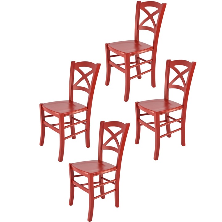 4 db-os CROSS bükkfa szék készlet, tmcs, piros
