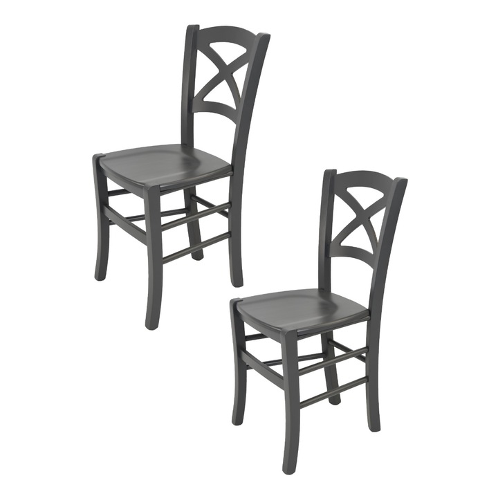 Set 2 scaune din lemn de fag CROSS t m c s, Gri inchis
