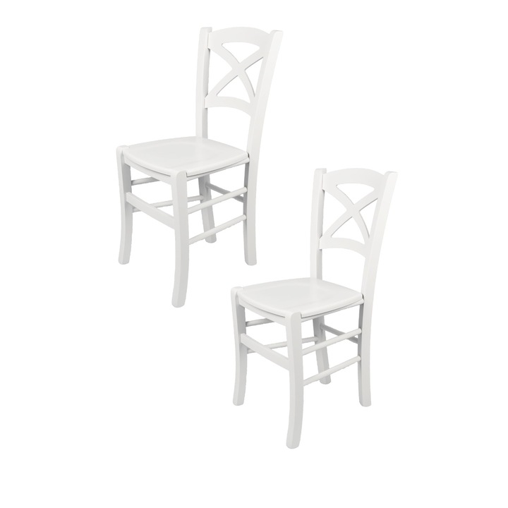 Set 2 scaune Cross, t m c s, Fag, Sezut din lemn, 120 kg, Alb