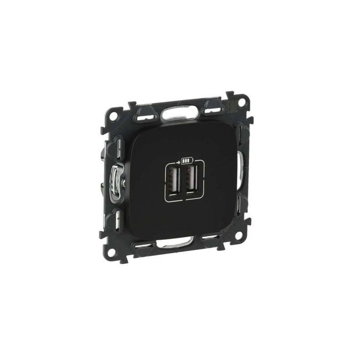 Legrand Valena Allure Kettős USB töltőaljzat, burkolattal, Fekete, 754998