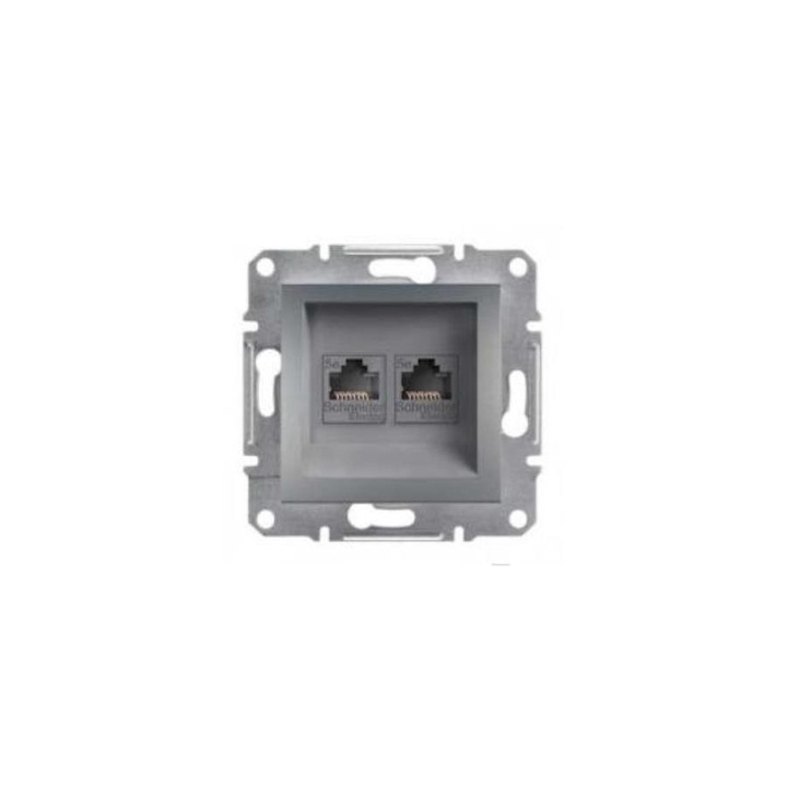 Schneider ASFORA 2xRJ45 Cat5e UTP aljzat, acél, EPH4400162
