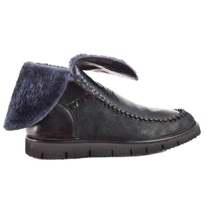 Botine dama, Bunker, Piele ecologica, cu blana artificiala, Negru, 37