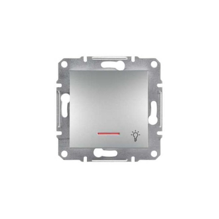 Intrerupator Schneider ASFORA Impingator unipolar, indicator luminos, semnal lampa, conexiune cu arc, aluminiu, EPH1800161