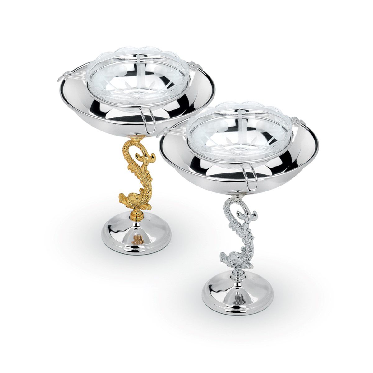 Bol pentru caviar cu picior argintat/aurit