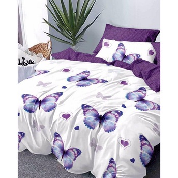 Set Lenjerie de Pat din Finet, 6 Piese, Pat 2 Persoane, Lilac Butterflies Set Lenjerie de Pat din Finet, 6 Piese, Pat 2 Persoane, Lilac Butterflies