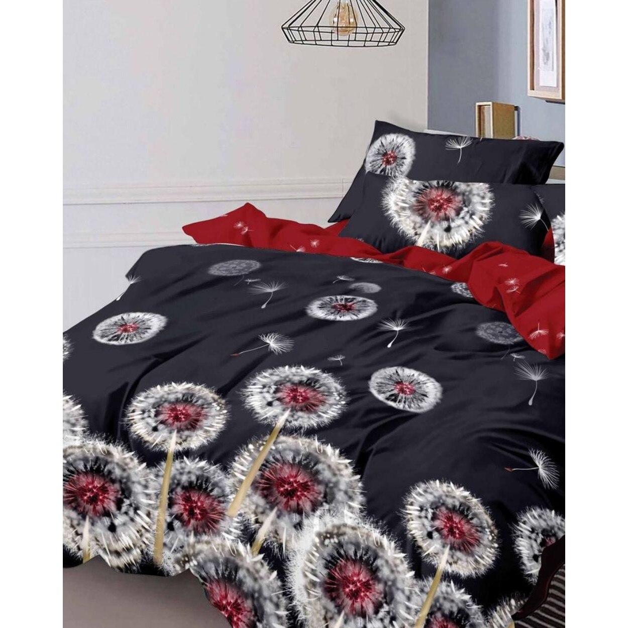 Set Lenjerie de Pat din Finet, 6 Piese, Pat 2 Persoane, Red Dandelion