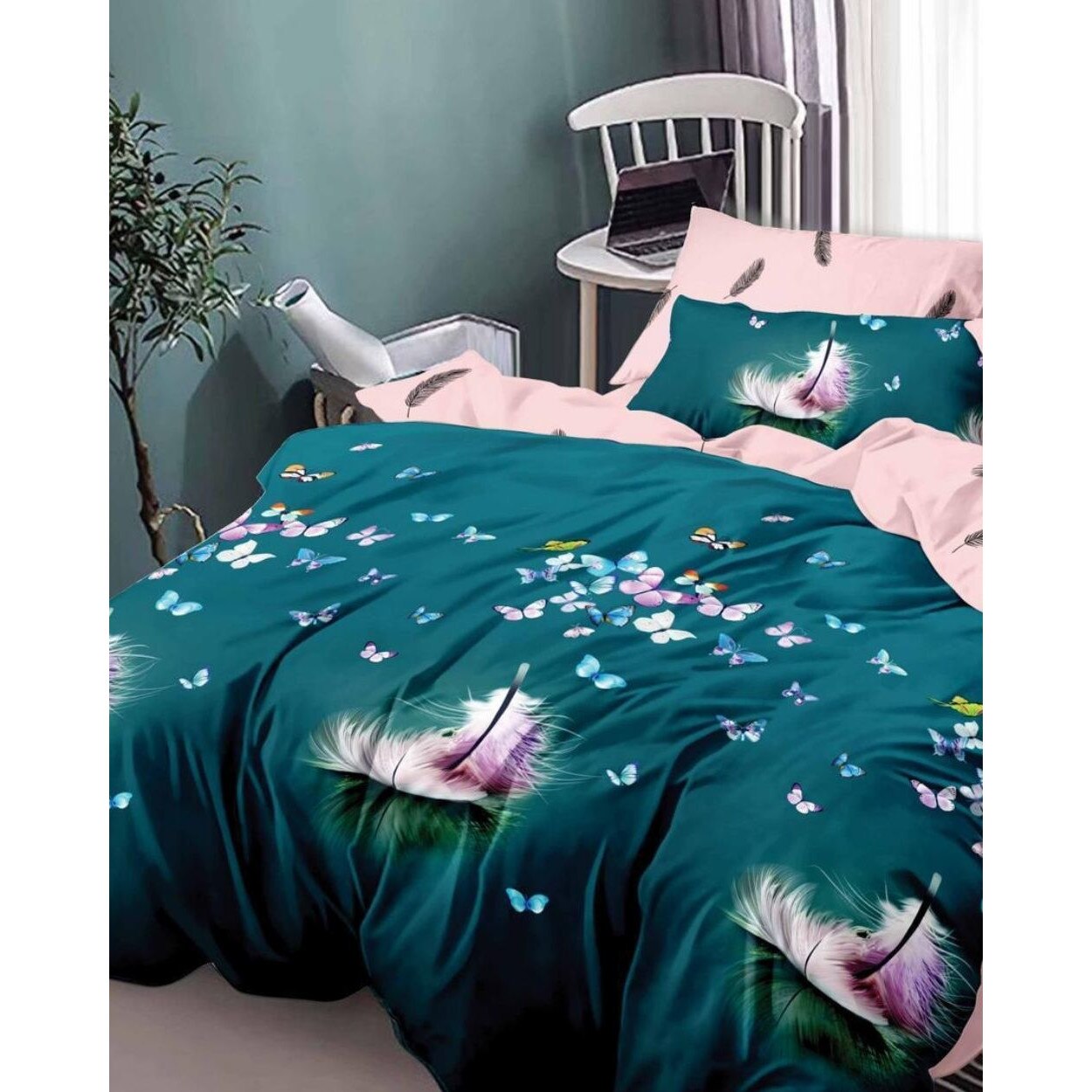 Set Lenjerie de Pat din Finet, 6 Piese, Pat 2 Persoane, Feather of Life