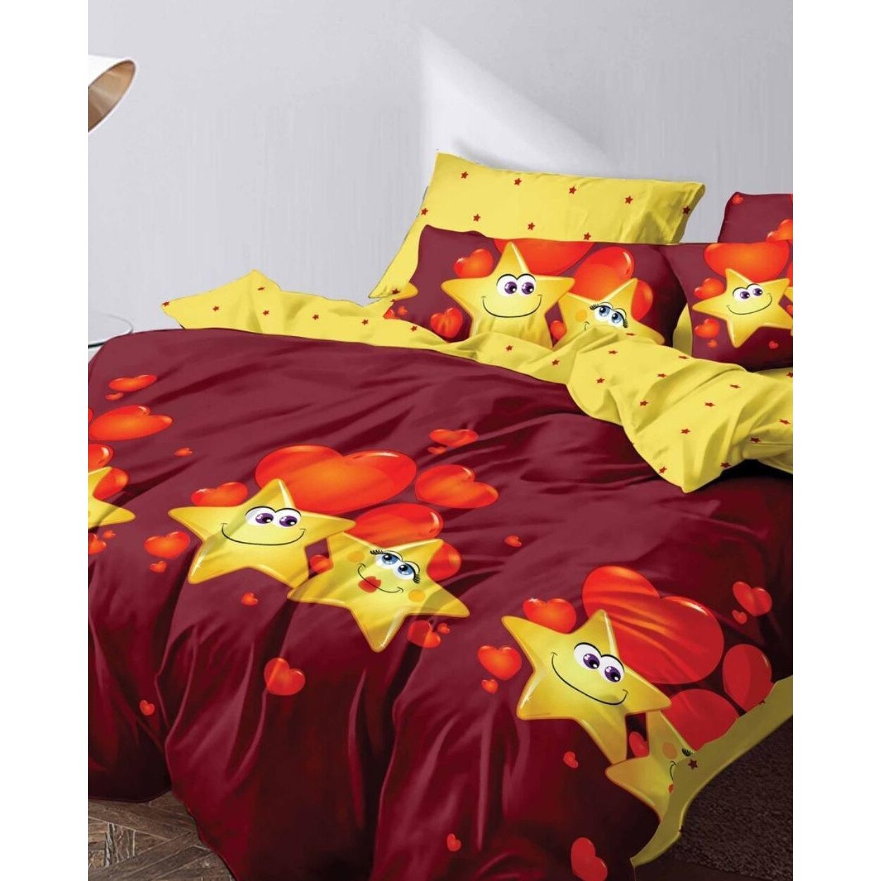 Set Lenjerie de Pat din Finet, 6 Piese, Pat 2 Persoane, Stars in Love