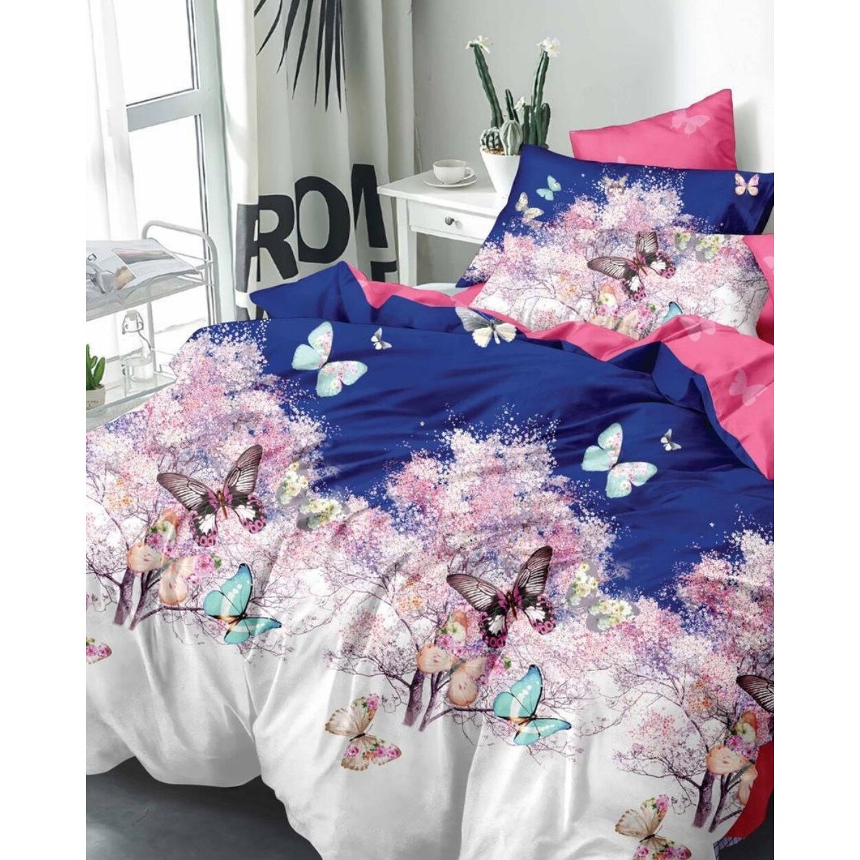 Set Lenjerie de Pat din Finet, 6 Piese, Pat 2 Persoane, Pink Nature