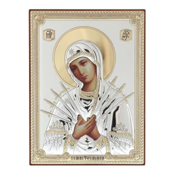 Icoana Argintata Maica Domnului cu 7 Sageti 18 cm Icoana Argintata Maica Domnului cu 7 Sageti 18 cm