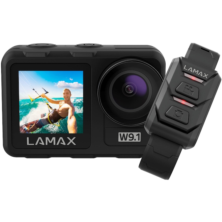 Lamax W9.1 Akciókamera, 4K, Állvánnyal, Vízálló , Lassítíott felvétel, Timelapse, Ütésálló, WLAN, Kettős kijelző, Fekete