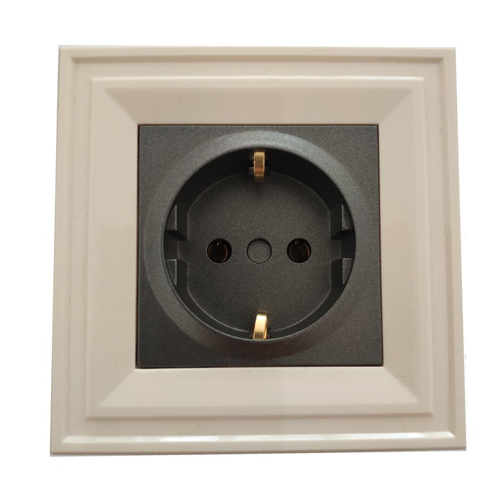 Контакт LB Light Classic, единичен, графитено черен с крем рамка