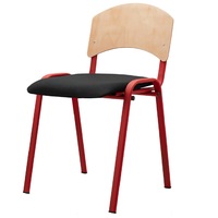 Scaun vizitator tip scolar TRAFFIC CHAIRS ELEV PLUS, pentru scoala, sezut tapitat textil NEGRU, spatar lemn lacuit, cadru si picioare ROSU