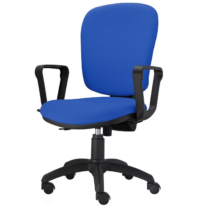 Scaun ergonomic de birou TRAFFIC CHAIRS BELLA, tapiterie sezut si spatar textil, ALBASTRU, spatar reglabil pe inaltime, brate ergonomice