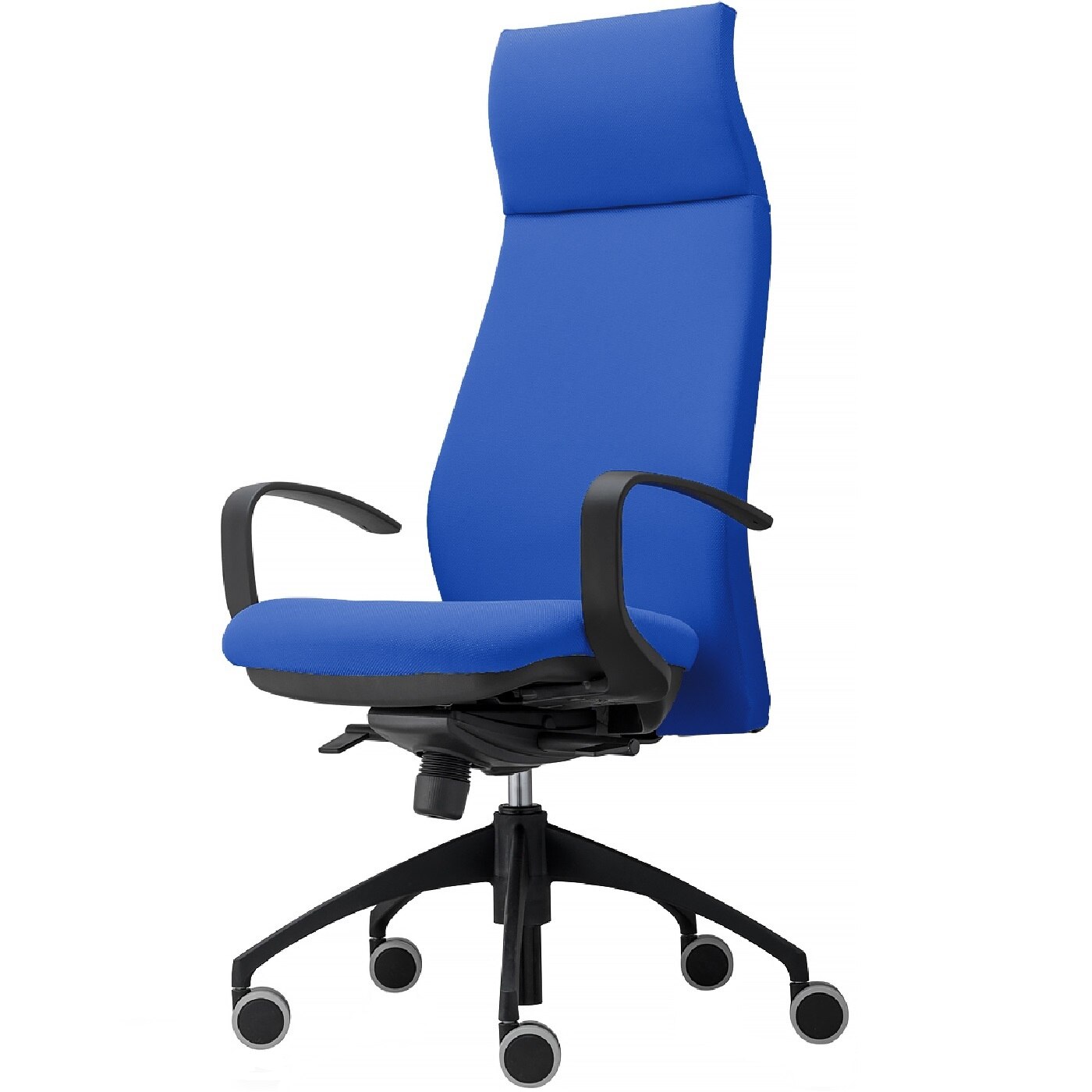 Scaun ergonomic de birou TRAFFIC CHAIRS LONG, sezut si spatar tapitat textil, ALBASTRU, spatar reglabil pe inaltime, tetiera incorporata in spatar, mecanism multiblock, role gumate mari