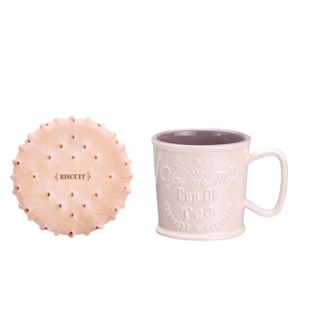 Set cana si coaster, Model in relief, Multiple Choice by TopChoice, 280 ml, Bej/Crem, Cutie cadou Set cana si coaster, Model in relief, Multiple Choice by TopChoice, 280 ml, Bej/Crem, Cutie cadou