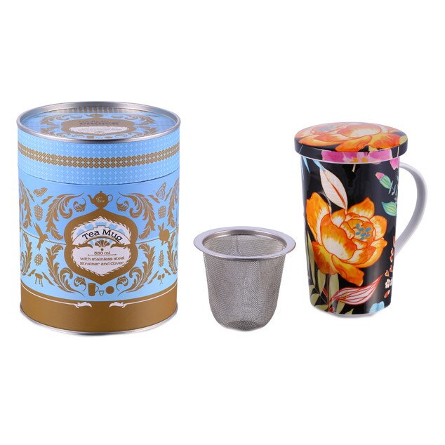 Cana cu infuzor, Multiple Choice by TopChoice, 350 ml, 3 piese, Model floral, Cutie cadou