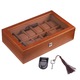 Кутия за съхранение на часовници Pufo Elite Edition, Дървена, За 12 часовника, Кафява