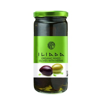 Masline mix (verzi & kalamon) intregi cu ierburi aromatice ECO 230 g - Iliada Masline mix (verzi & kalamon) intregi cu ierburi aromatice ECO 230 g - Iliada