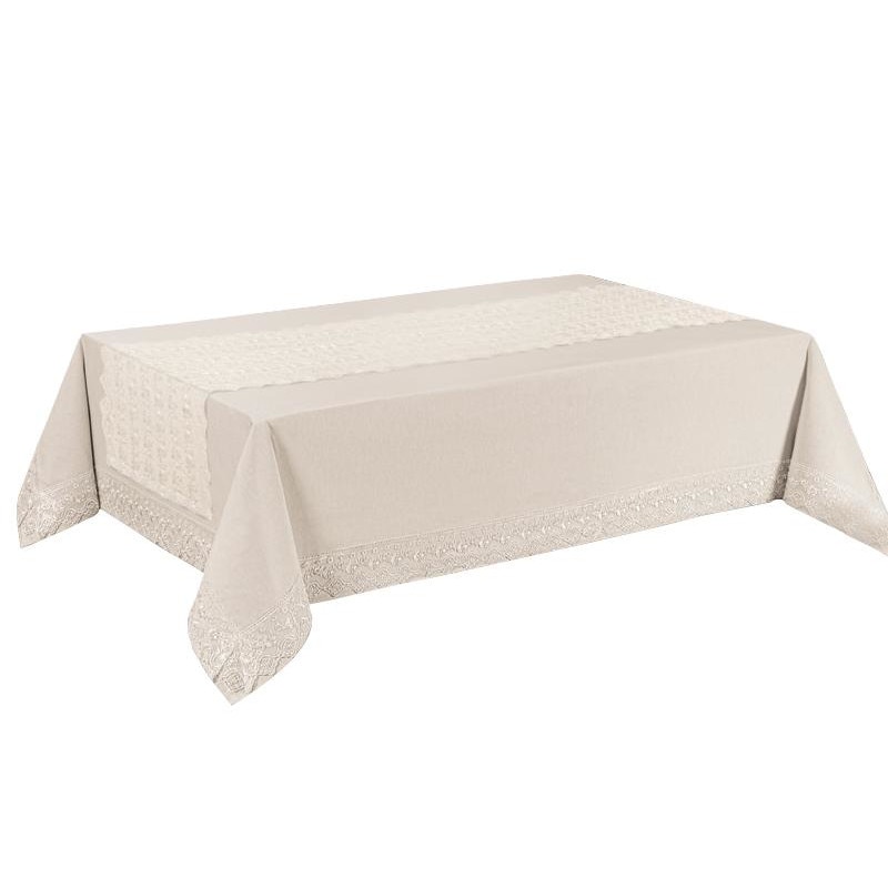 Fata de masa cu broderie, pentru 8 persoane, gri, dimensiune 160x220cm , model Joie