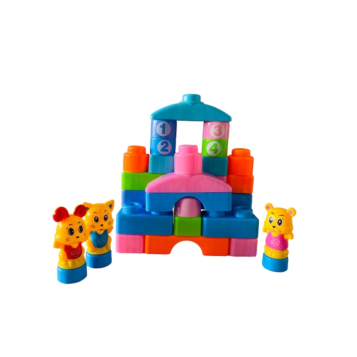 Cuburi de construit Blocks cu cifre si animale, 30 piese, Unitoys