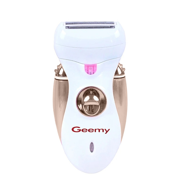 Epilator electric Geemy GM-3080, alimentare acumulator, 2 capete interschimbabile, 2 trepte viteza, Alb