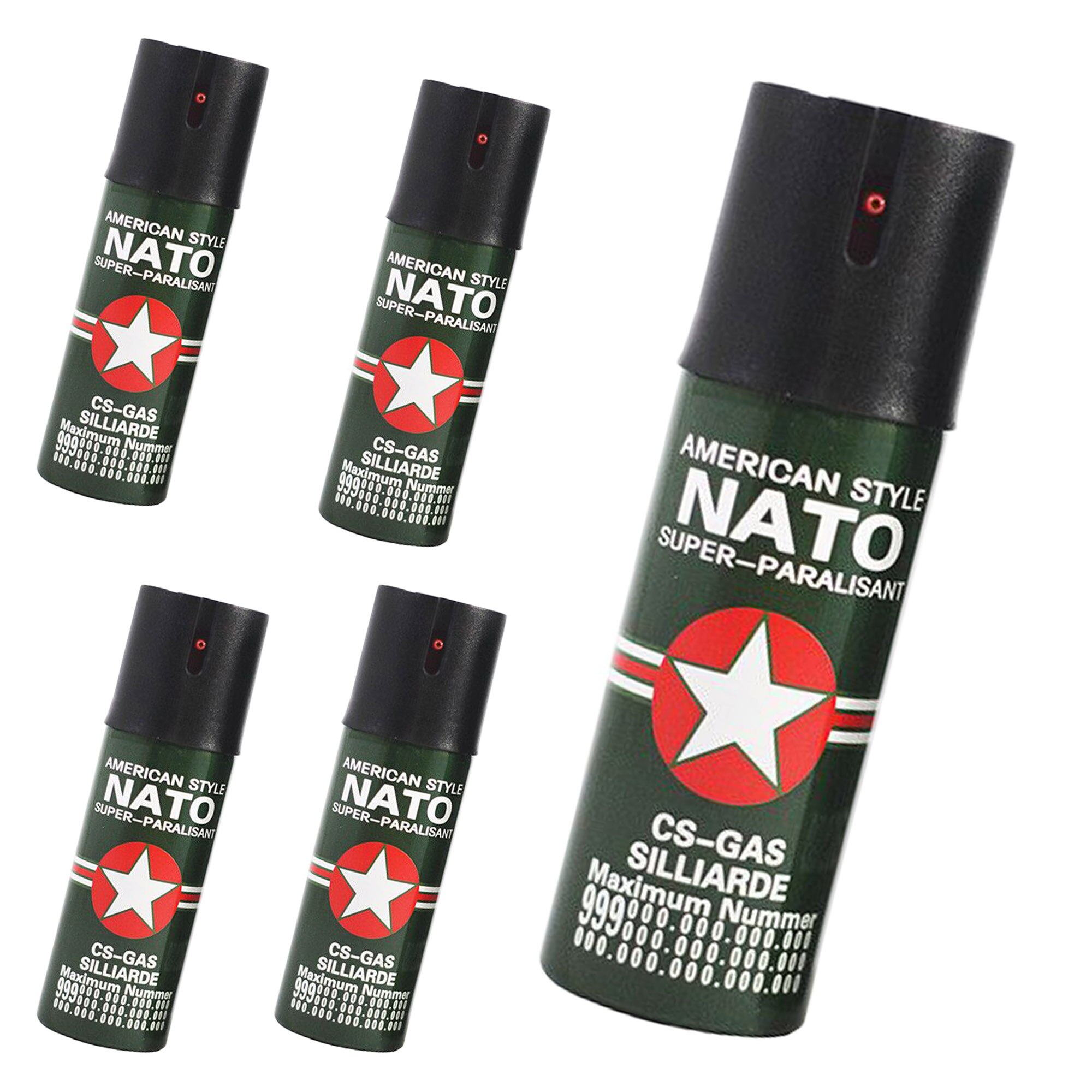 Set 5 bucati spray autoaparare lacrimogen, paralizant, iritant cu piper Nato super paralisant 110 ml cutie