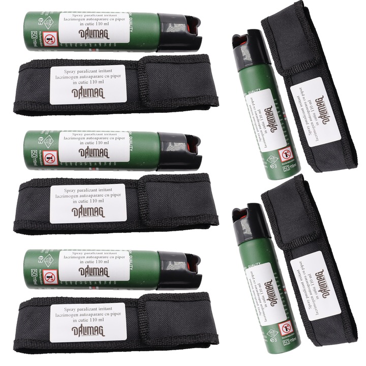 Set 5 bucati spray autoaparare lacrimogen, paralizant, iritant cu piper super paralisant 110 ml, husa, Dalimag