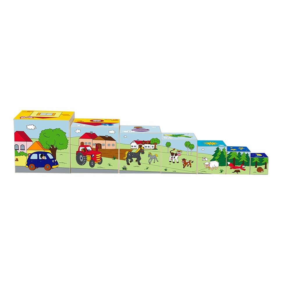 Joc educativ Woody, Cuburi animale, Lemn