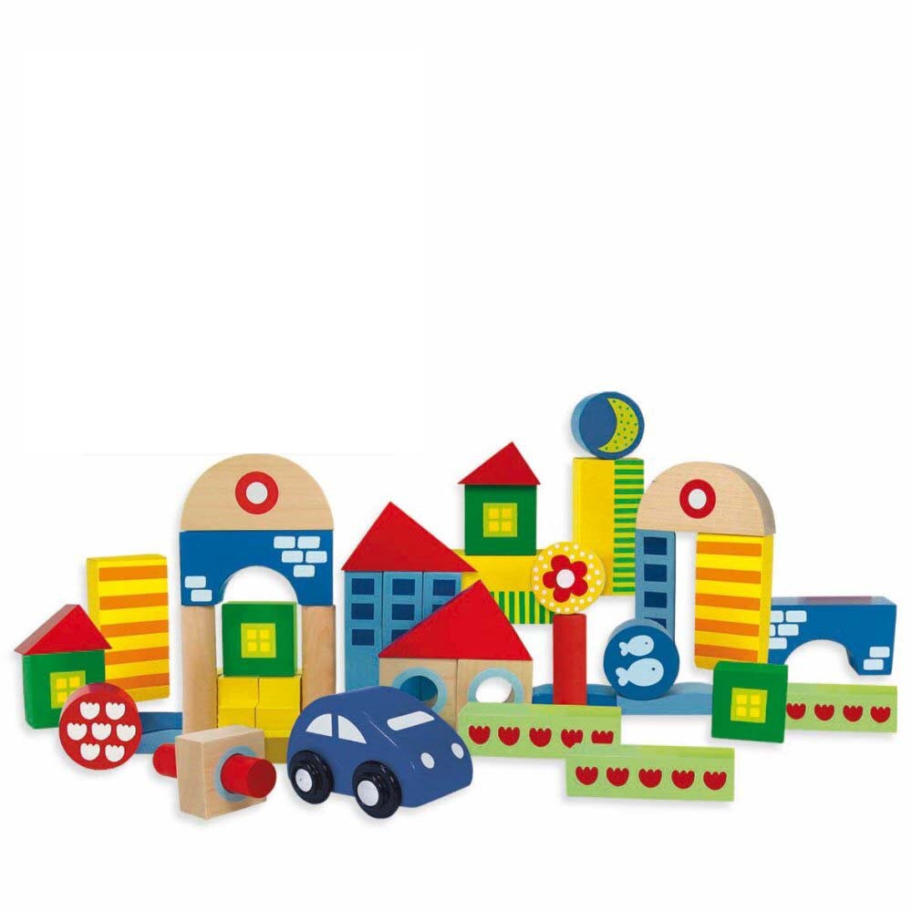 Set de construit orasul + masina Goula, Lemna