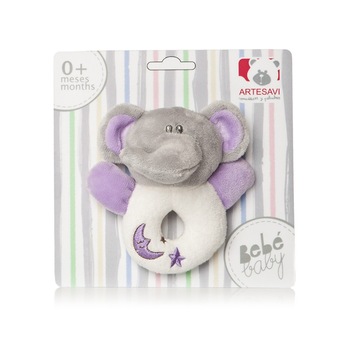 Plus Bebelusi Elefantel inel dentitie 12 cm cu zornaitoare, mov - Artesavi Plus Bebelusi Elefantel inel dentitie 12 cm cu zornaitoare, mov - Artesavi