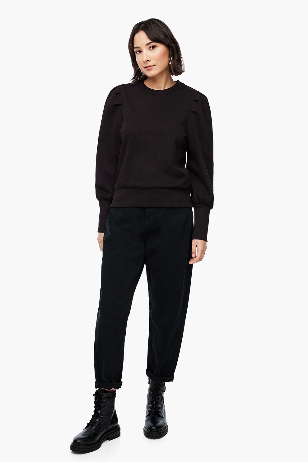 s.Oliver, Bluza sport cu maneci bufante, Negru