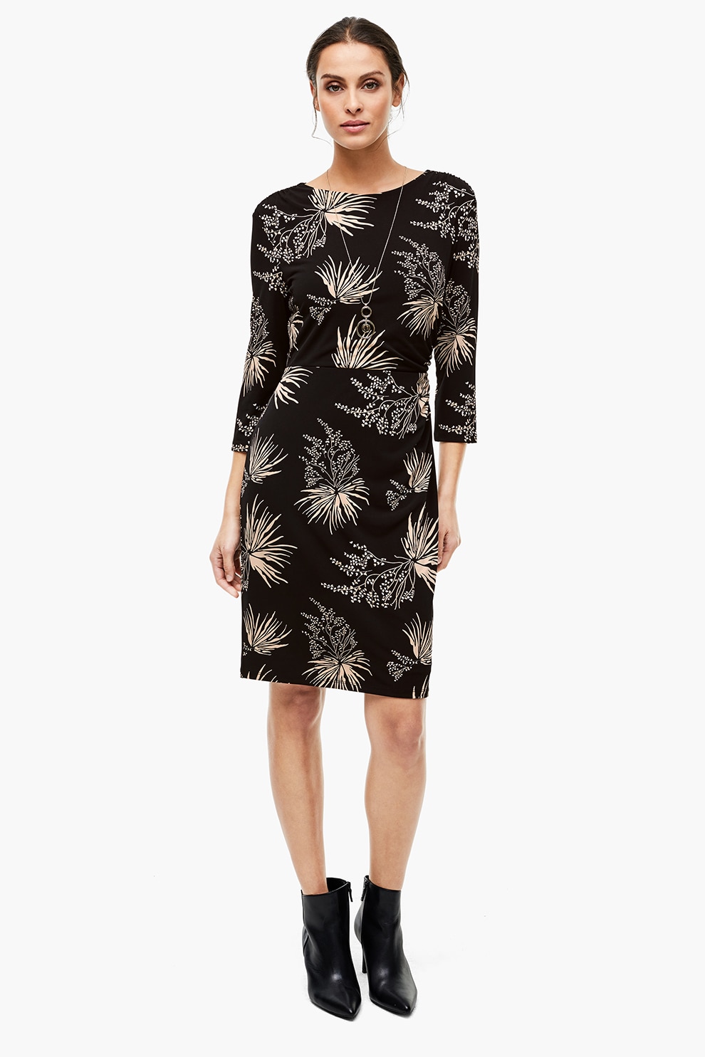 s.Oliver, Rochie de jerseu cu model floral, Negru, XS